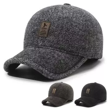 Кепка для пожилых и средних лет, осенне-зимняя кепка для отца, мужская ветрозащитная, для защиты ушей, бархатная, толстая, теплая, бейсбольная кепка чёрный