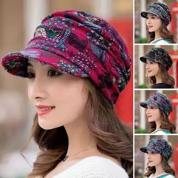 Кепка для пожилых людей, хлопковая складная ушанка в этническом стиле, кепка с козырьком, бейсболка, женская шляпа розы красного