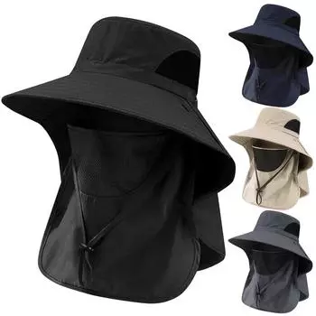 Кепка для рыбалки на открытом воздухе, козырек, панама, съемная маска для лица, солнцезащитная шляпа с защитой шеи, широкие поля для лета чёрный