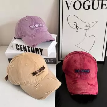 Кепка для улицы детская весна и лето новая вышитая буква солнцезащитная бейсболка мужская универсальная кепка с загнутыми полями стираная кепка прилив M56-58cm чёрный