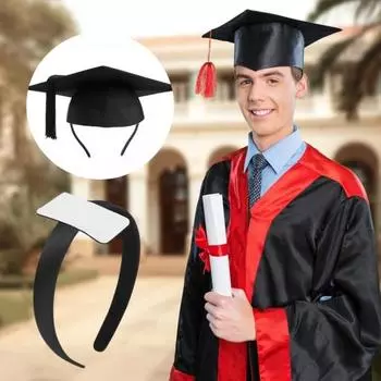 Кепка для выпускного, повязка на голову, эластичный дизайн, липкий лист, обруч для волос, Кепка для выпускного, головной убор, аксессуары для шапки чёрный