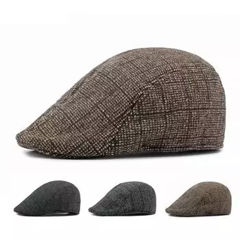 Кепка газетчика, мужская осенне-зимняя теплая кепка, клетчатый берет, клетчатая фуражка белый/чёрный