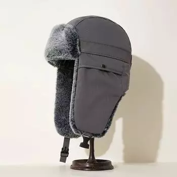 Кепка из бархата Lei Feng Cap Мужская зимняя утолщенная защитная кепка для ушей Женская велосипедная ветрозащитная кепка для холодного дождя и снега Катание на лыжах для сохранения тепла One Size серый