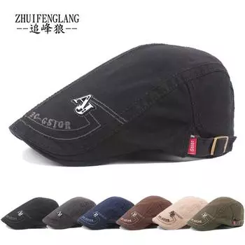 Кепка из чистого хлопка для людей среднего и пожилого возраста с вышитыми буквами и этикетками, британский стиль, шляпа для внешней торговли, уличное солнцезащитное укрытие Adjustable тёмно-синий