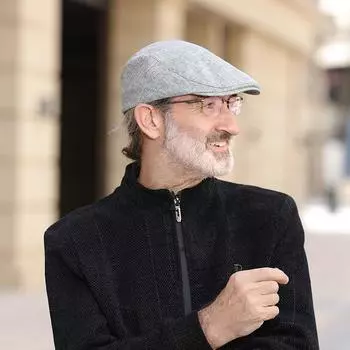 Кепка из хлопка и льна, мужская простая ретро-кепка из утиного тика, осенняя шляпа, берет для литературной молодежи, кепка для старика M56-58cm серый