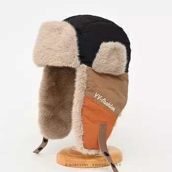 Кепка из хлопка с цветными блоками, детская, осенне-зимняя, утепленная, холодная, плюшевая, шапка Thunderbolt, мужская, для езды на велосипеде, катания на лыжах One Size тёмно-синий