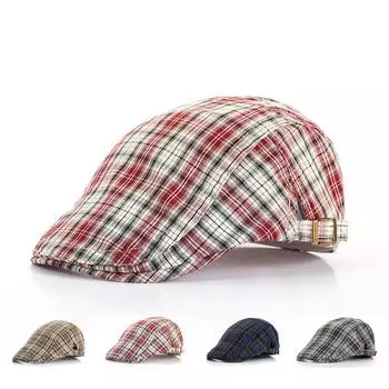 Кепка из клетчатой ткани в литературном ретро-стиле с утиным язычком, весенне-летняя, тонкая, модная, кепка-берет M56-58cm красный