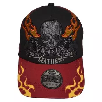 Кепка из сетки твила с изображением черепа байкера мотоцикла [Vanson] NVCP-2401 мужская (Вино) винный