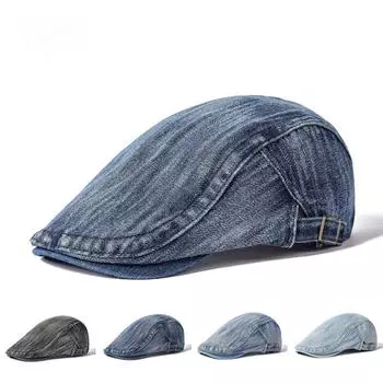 Кепка из вымытого денима с язычком утки, британский стиль, мужская повседневная берет, дышащая тонкая шапка M56-58cm средний синий