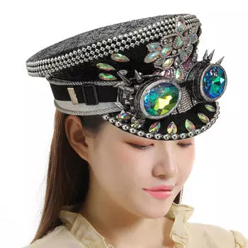 Кепка капитана со стразами для женщин, блесток, карнавал, вечеринка на Хэллоуин чёрный