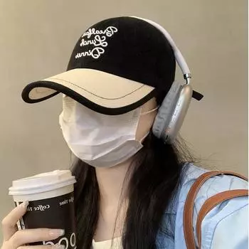 Кепка контрастного цвета с мягким верхом, женская, 2024 года, новая, объемная вышитая буква, бейсболка с широкими полями, мужская, с изображением маленького лица M56-58cm чёрный