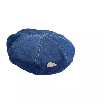 Кепка ковбоя Y2K Cloud, однотонная джинсовая восьмиугольная шляпа, ретро-джинсовый берет для девочки темно-синий