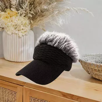 Кепка-козырек от солнца с искусственными волосами для пляжа, удобная, портативная, модная, для гольфа на открытом воздухе Black and Gray