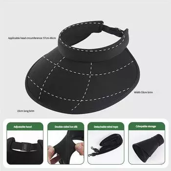 Кепка-козырек с двойным слоем, защита от УФ-лучей, шляпа от солнца с широкими полями, регулируемый головной убор, дышащая, для велоспорта, пеших прогулок, активного отдыха, летняя шляпа от солнца чёрный