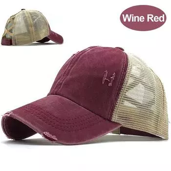 Кепка крест-накрест, сетчатая кепка для дальнобойщика, регулируемая, стираная, дышащая, с высоким хвостом, бейсбольная кепка с рваным краем для отпуска чёрный