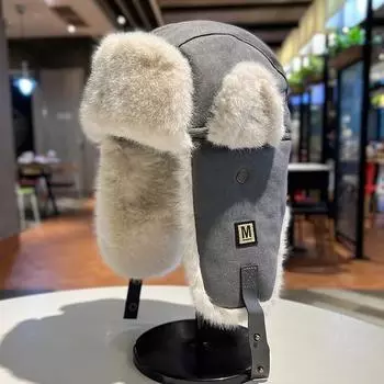 Кепка Lei Feng из оленьей кожи, женская зимняя, утепленная, с подкладкой, теплая, хлопковая, для езды на велосипеде, для защиты ушей, ветрозащитная, мужская One Size серый