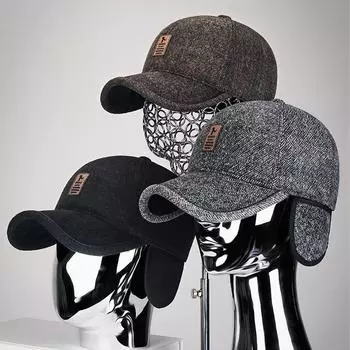 Кепка мужская хлопковая на осень-зиму для людей среднего и пожилого возраста, ветрозащитная, с защитой от холода, для защиты ушей, кепка для отца, толстая теплая бейсболка из бархата чёрный