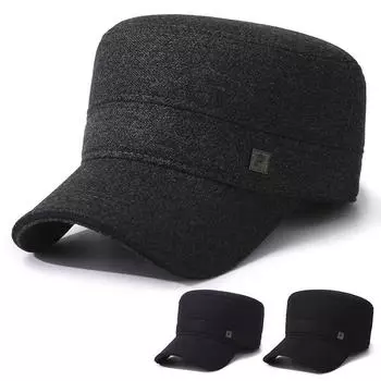 Кепка мужская осенне-зимняя для отца из бархата с защитой ушей для людей среднего и пожилого возраста серый