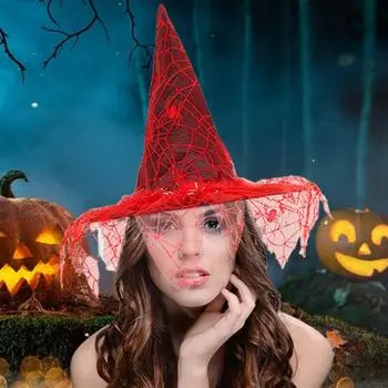 Кепка на Хэллоуин с кисточками и паутиной, легкая шляпа с широкими полями и бахромой, шляпа на Хэллоуин для косплея чёрный