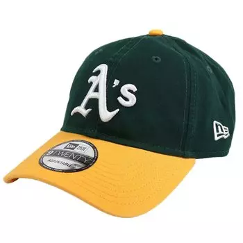 Кепка New Era Cap Oakland Athletics 9TWENTY Major League Hat MLB Low Cap Cute Cool Unisex Двухцветный цвет Темно-зеленый x Желтый Свободный размер 60235232 Мужская