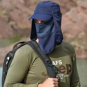Кепка от солнца со съемным клапаном для лица и шеи, быстросохнущая дышащая рыбацкая шапка, летняя уличная солнцезащитная кепка темно-синий