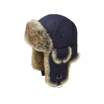 Кепка пилота из поликоттона с мехом, кепка пилота, кепка-бомбардировщик, кепка для защиты от холода [Великолепно] тёмно-синий