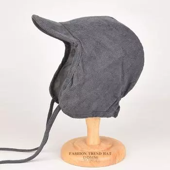 Кепка пилота Thunderbolt, мужская зимняя, утепленная, защитная, женская, с язычком, байкерская, вельветовая, для катания на лыжах One Size серый