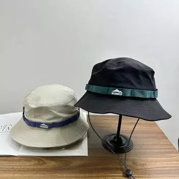 Кепка рыбака бренда Tide с завязками на шнурке, большим карнизом, контрастного цвета, для мужчин и женщин, для весны и лета, для путешествий на открытом воздухе, универсальная, солнцезащитная кепка M56-58cm чёрный