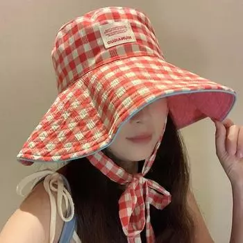 Кепка рыбака с большими полями для пешего туризма, солнцезащитная клетчатая кепка для пешего туризма, модная солнцезащитная шляпа на шнурке для кемпинга