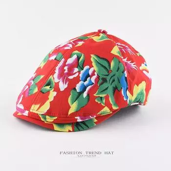 Кепка с большим цветком из ткани «утиный язычок» для мужчин и женщин, весна-лето, обратная сторона, шляпа, прилив, этнический ветер, ретро, хлопковый берет S [55-60cm]