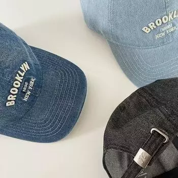 Кепка с большой окружностью головы и надписью, показывающая лицо, маленький солнцезащитный козырек, 2025 г., новая бейсболка из стираного денима, женская, с широкими полями M56-58cm чёрный