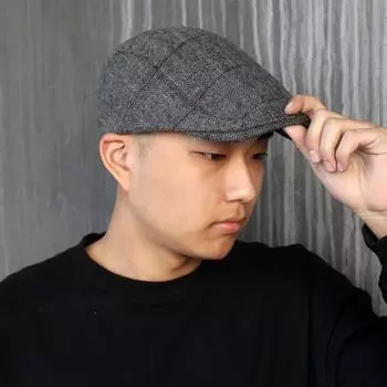 Кепка с елочкой Ni Duck Tongue, мужская твидовая берет, зимняя шапка, литературная молодежная кепка, шляпа для старика M56-58cm темно-серого