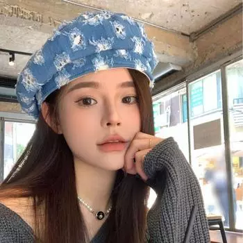 Кепка с отверстием спереди, женская, осень и зима, новая мода, универсальная, антиберет, шляпа художника, прилив M56-58cm синий
