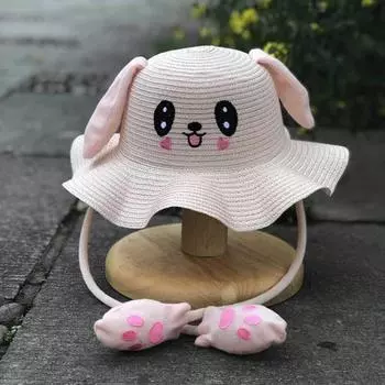 Кепка с подушкой безопасности с танцевальными ушками кролика, детская соломенная синяя шляпа с изображением рыбака и солнца для детей, мальчиков и девочек, занятия в летнем лагере