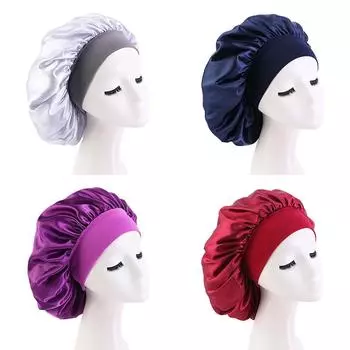 Кепка с полями для ночного колпака Красота Кепка из атласа круглая большая широкая эластичная лента Салон рекламы 36cm чёрный