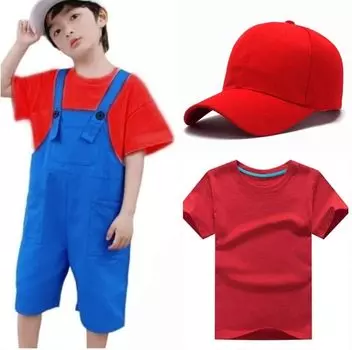 Кепка с шляпой братьев Марио Луиджи, костюм для косплея, милый комбинезон на Хэллоуин, синий комбинезон с коротким рукавом, 3 предмета, весна, лето, осень [Sai