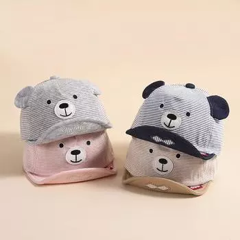 Кепка с ушками для малышей и младенцев, регулируемая бейсболка, солнцезащитная полосатая кепка для мальчиков и девочек синий