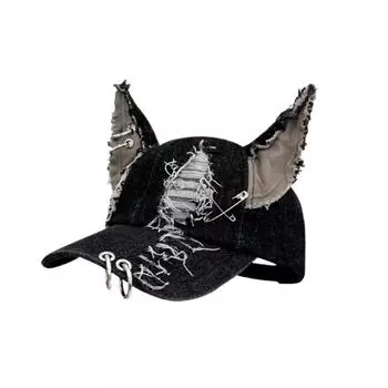 Кепка с ушками добермана, кроличьими ушками, бейсболка с заячьими ушками, рваная джинсовая бейсболка для улицы Doberman Ears