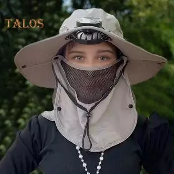 Кепка с защитой лица и шеи от солнца UPF 50+, защита от ультрафиолета, дышащая, с солнечной батареей, для мужчин, для летней рыбалки и активного отдыха, с широкими полями армия зеленый