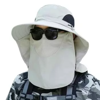 Кепка с защитой от солнца для улицы, закрывающая лицо и шею, со шнуровкой, ажурная сетка с большими полями, защита от ультрафиолетовых лучей, для рыбалки и путешествий бежевый