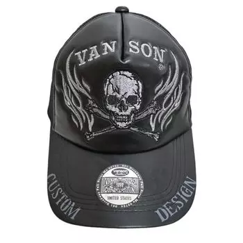 Кепка-сетка из ПУ Шляпа Огонь Кости Череп Байкер Мотоцикл Бесплатно [Banson] NVCP-2406 Мужская (JP, Алфавит, Размер, Черный)