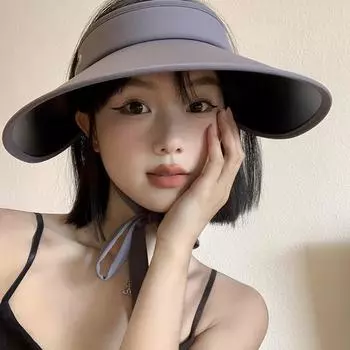 Кепка солнцезащитная на шнуровке женская летняя из шелка с широкими полями Складная Велосипедная Защита от УФ-излучения Пустой верх Adjustable серый