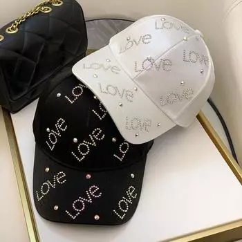 Кепка, солнцезащитные шляпы для женщин, кепка с буквами и кристаллами Kpop, 2024, новая спортивная кепка с козырьком, модная регулируемая кепка со стразами 56-60CM чёрный