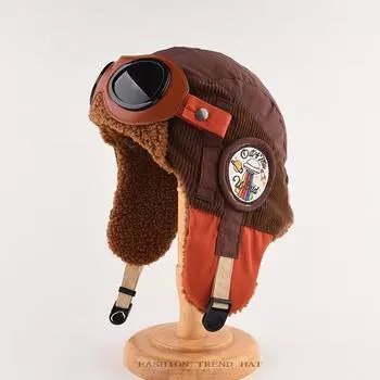 Кепка Splicing Thunderbolt для мужчин и женщин на осень и зиму, теплая защита ушей, вельветовая, бархатная, молодежная, пилотская, очки, шапка One Size