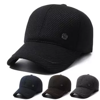 Кепка среднего возраста, мужская осенне-зимняя бейсбольная кепка, теплая защита ушей, хлопковая кепка для стариков, уличная бархатная толстая кепка с козырьком чёрный