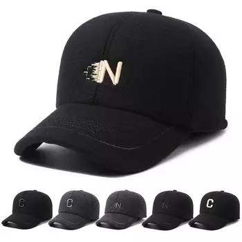 Кепка среднего возраста, мужская осенне-зимняя бейсболка, теплая хлопковая кепка с защитой ушей, козырек C чёрный