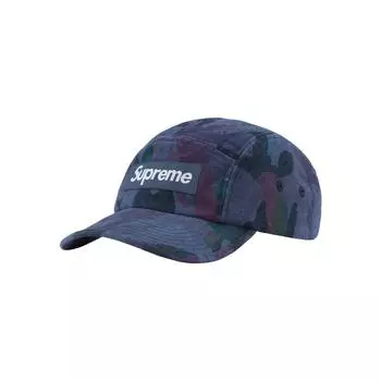 Кепка Supreme из мытой парусины Темно-синяя камуфляжная 24SS -