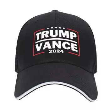 Кепка Trump Vance 2024 года с вышивкой, регулируемая кепка для папы для мужчин и женщин (черный)