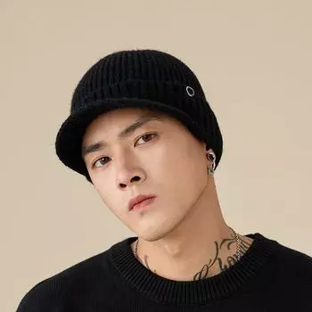 Кепка-утка мужская осенне-зимняя вязаная шапка с защитой ушей теплая бейсболка шерстяная кепка холодная кепка M56-58cm