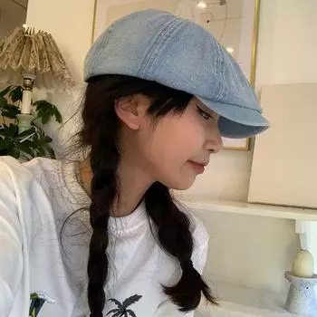 Кепка в стиле ретро в японском стиле, уличный стиль, кепка газетчика, кепка в стиле форвард, джинсовые береты, кепка для вечеринки светло-синий